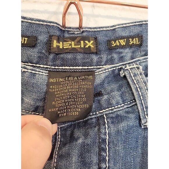 Helix Jeans Mens 36x35* Blue Straight Leg Medium Wash Denim Casual Pants Cotton - Picture 4 of 8